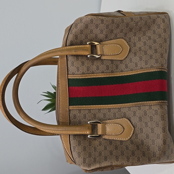 GUCCI - Vintage GG Supreme Boston Bag in Tan, PVC & Leather, with Sherry Line - Picture 8 of 16